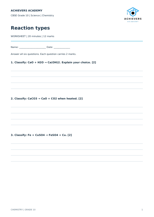 First page of Reaction types